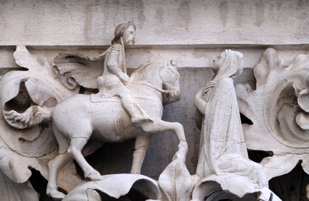 Medieval reliefs from Doge's Palace capital in Saint Mark Square, Venice, Italy, UNESCO World Heritage Sitesのeditorial素材