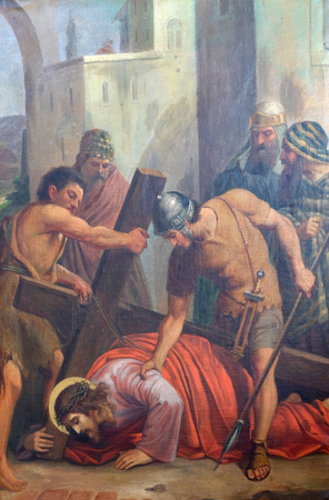 9th Stations of the Cross, Jesus falls the third time, Church of Visitation of the Virgin Mary in Sisak, Croatiaのeditorial素材