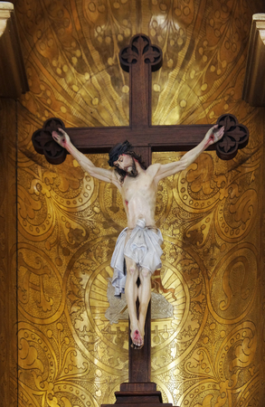 Cross on the altar in the church of Saint Martin in Zagreb, Croatiaのeditorial素材