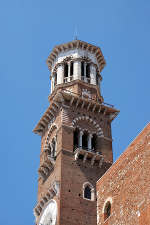 Torre dei Lamberti - medieval tower of the Lamberti XI century - 84 m. Piazza delle Erbeの写真素材