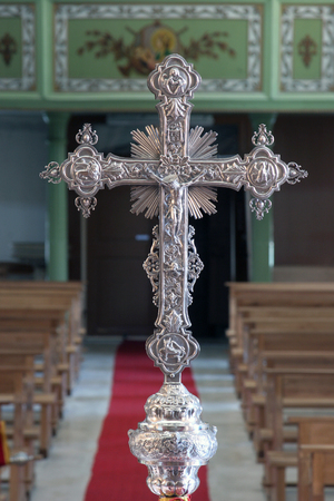 Processional cross, Church of All Saints in Blato, Korcula island, Croatiaのeditorial素材