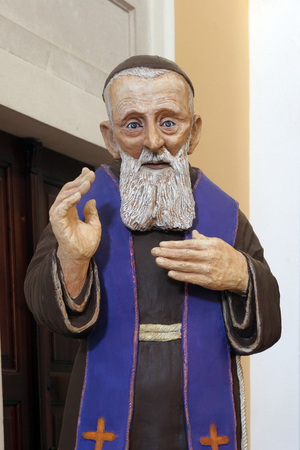 Saint Leopold Mandic, statue on the altar in the Church of Blessed Virgin of Purification in Smokvica, Korcula island, Croatiaのeditorial素材