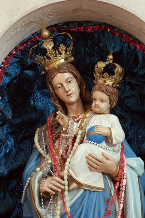 Our Lady of Snows, statue on the altar in the Church of Our Lady of the Snows in Pupnat, Korcula island, Croatiaのeditorial素材
