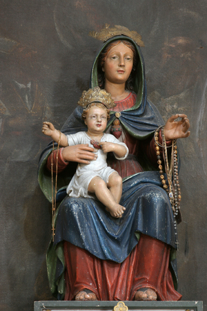 Our Lady of Mount Carmel, statue on the altar in the Saint Martin Church in Zrnovo, Korcula island, Croatiaのeditorial素材