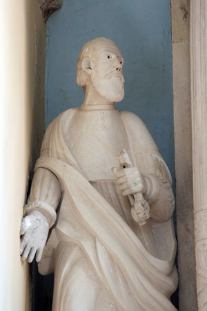 Saint Peter, statue on the main altar in the Saint Martin Church in Zrnovo, Korcula island, Croatiaのeditorial素材