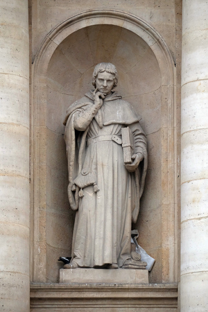 Jean Gerson statue on the facade of the Saint Ursule chapel of the Sorbonne in Paris, Franceのeditorial素材