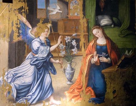 Annunciation of the Virgin Mary, altarpiece in the Saint Germain l'Auxerrois church in Paris, Franceのeditorial素材