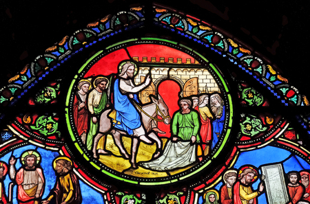 The entry of Jesus into Jerusalem, stained glass window from Saint Germain-l'Auxerrois church in Paris, Franceのeditorial素材