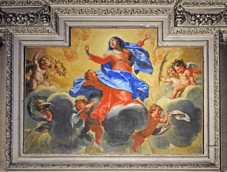 Assumption of the Virgin Mary, fresco in the Saint Nicholas des Champs Church, Paris, Franceのeditorial素材