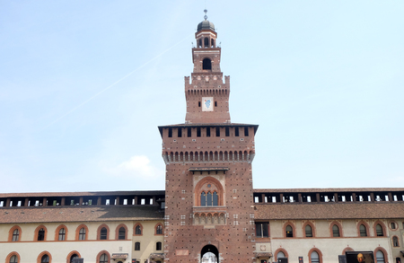 Sforza Castle in Milano, Italy, built in the 15th century by Francesco Sforza, Duke of Milan, on the remnants of a 14th-century fortificationのeditorial素材