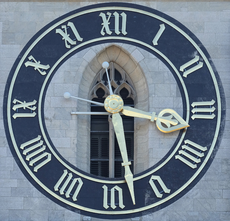 Clock tower of the St. Peter evangelical church in Zurich, Switzerland