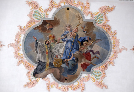 St. Francis before the Mother of God, fresco on the ceiling of the Jesuit church of St. Francis Xavier in Lucerne, Switzerlandのeditorial素材