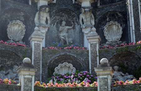 Fountain at the terraced garden of Palazzo Borromeo at Isola Bella, Lago Maggiore, Piedmont, Italy