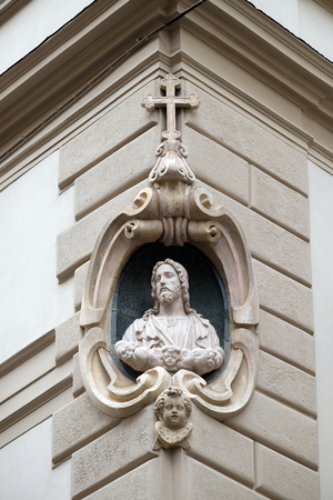 Jesus Christ, statue on the house facade  in Florence, Italyのeditorial素材