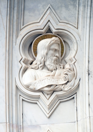 Methuselah, relief on the facade of Basilica of Santa Croce (Basilica of the Holy Cross) - famous Franciscan church in Florence, Italyのeditorial素材