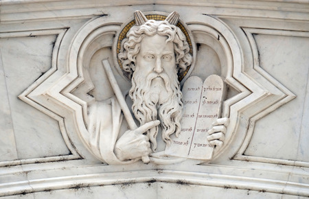Moses, relief on the facade of Basilica of Santa Croce (Basilica of the Holy Cross) - famous Franciscan church in Florence, Italyのeditorial素材