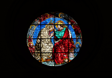 Coronation of the Virgin by Donatello, stained glass window in the Cattedrale di Santa Maria del Fiore (Cathedral of Saint Mary of the Flower), Florence, Italyのeditorial素材