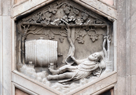 Noah by Collaborator of Andrea Pisano, 1334-36., Relief on Giotto Campanile of Cattedrale di Santa Maria del Fiore (Cathedral of Saint Mary of the Flower), Florence, Italyのeditorial素材