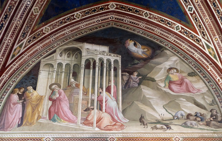 St Joachim being expelled from the temple, detail from Stories of the Virgin, fresco by Taddeo Gaddi (1295-1366), Bandini Baroncelli Chapel in the Basilica di Santa Croce (Basilica of the Holy Cross) - famous Franciscan church in Florence, Italyのeditorial素材