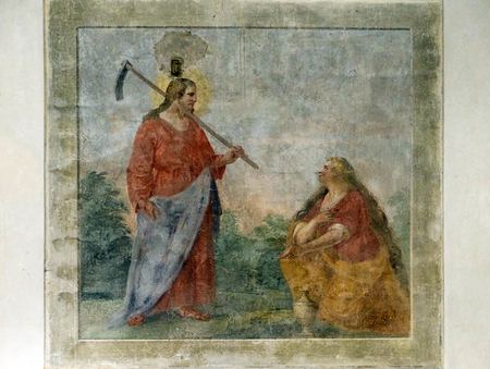 Risen Christ appearing to St. Mary Magdalene, fresco by circle of Giovanni da San Giovanni, Basilica di Santa Croce (Basilica of the Holy Cross) in Florence, Italyのeditorial素材