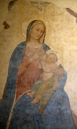 Madonna feeding the Child, by Pietro Nelli, Basilica di Santa Croce (Basilica of the Holy Cross) in Florence, Italyのeditorial素材
