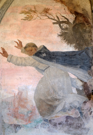 Saint Peter the Martyr, fresco in the cloister of Santa Maria Novella Principal Dominican church in Florence, Italyのeditorial素材