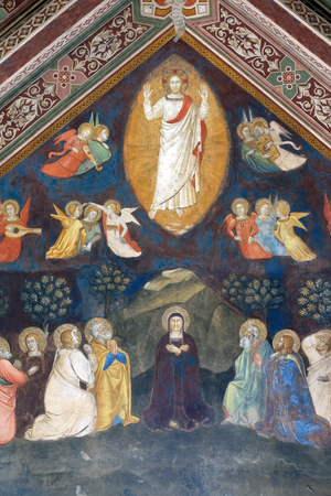 Ascension of Christ, Fresco by Andrea di Bonaiuto, Spanish Chapel in Santa Maria Novella Principal Dominican church in Florence, Italyのeditorial素材