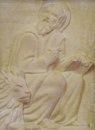 Saint Mark the Evangelist, relief by Ivan Mestrovic, church of St. Mark in Zagreb, Croatiaの写真素材