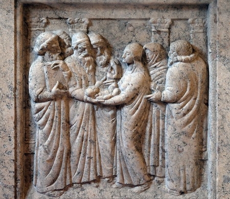The Presentation of Jesus in the Temple by Ivan Mestrovic in the church of St. Mark in Zagreb, Croatiaの写真素材