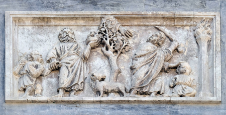The Sacrifice of Isaac, facade detail of St. Mark's Basilica, St. Mark's Square, Venice, Italy