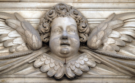 Angel on the portal of Santa Maria Corteorlandini church in Lucca, Tuscany, Italyのeditorial素材