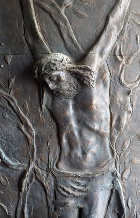 Jesus Christ, door of the Saint Peter Catholic Cathedral in Bar, Montenegroのeditorial素材