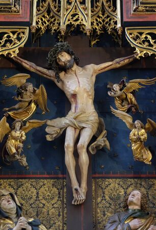 Crucifixion, Twelve Apostles altar in St James Church in Rothenburg ob der Tauber, Germanyのeditorial素材