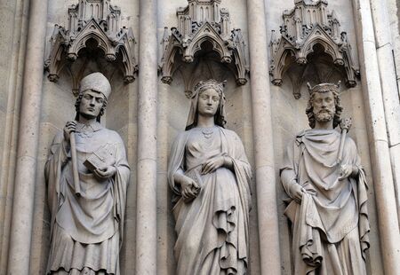 Statues of Saints on the portal of the Basilica of Saint Clotilde in Paris, Franceの写真素材