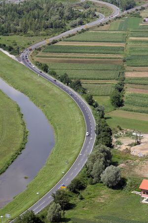 Aerial shot of highway A2 near Zagreb, Croatiaの写真素材
