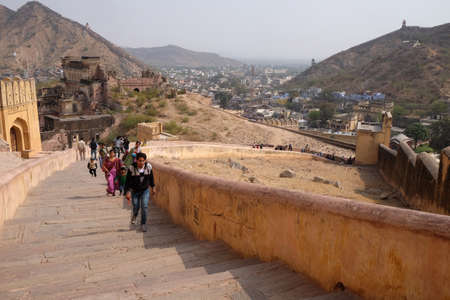 Tourists at Amber Fort in Jaipur, Rajasthan, Indiaのeditorial素材