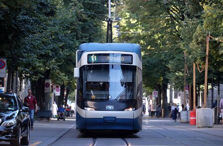 Zurich streetcar (Tram) on Zurich's Bahnhofstrasse, Switzerland