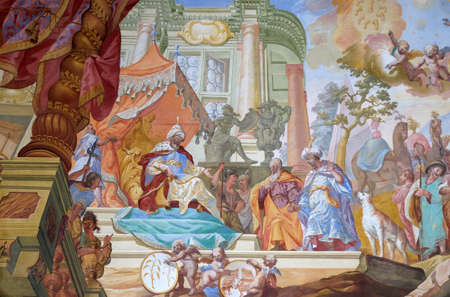 Jacob with his sons before the Pharaoh, ceiling fresco by Johann Adam Remele in Joseph Hall, Cistercian Abbey of Bronnbach in Reicholzheim near Wertheim, Germanyのeditorial素材
