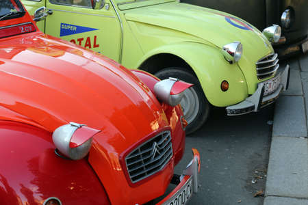 Citroen 2CV, vintage cars exhibited during the Retro Mobile Parade in Zagreb, Croatia