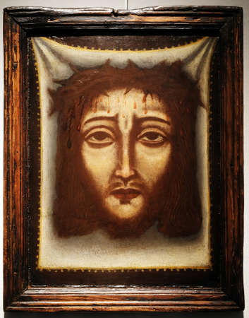 Veil of Veronica, Catalan School, tempera on wood, 15 century, the Passion in Art from Mimara Museum in Zagreb, Croatiaのeditorial素材