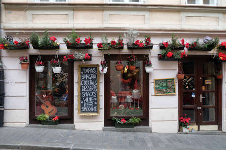 Window of coffee shop in Zagreb, Croatia