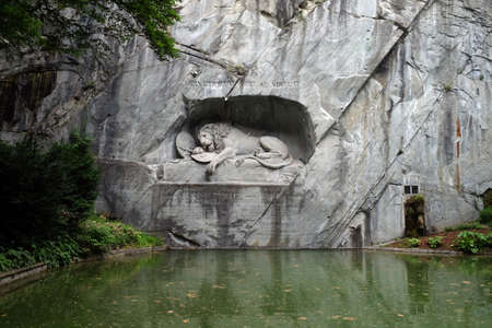 The Lion Monument or the Lion of Lucerne, designed by Bertel Thorvaldsen is a rock relief in Lucerne, Switzerlandのeditorial素材