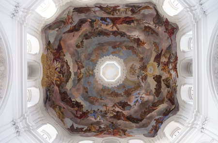 Adoration of the Holy Trinity by saints and angels ceiling fresco in Neumunster Collegiate Church in Wurzburg, Germanyのeditorial素材
