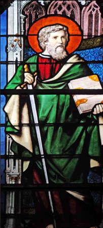 Saint Paul, stained glass window in Saint Severin church in Paris, Franceのeditorial素材
