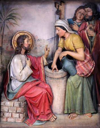 Jesus and the Samaritan Woman, relief in the church of Saint Martin in Zagreb, Croatiaのeditorial素材