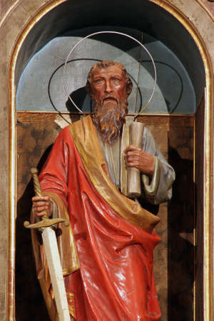 St. Paul statue on the main altar at St. Peter's Church in Sveti Petar Orehovec, Croatiaのeditorial素材