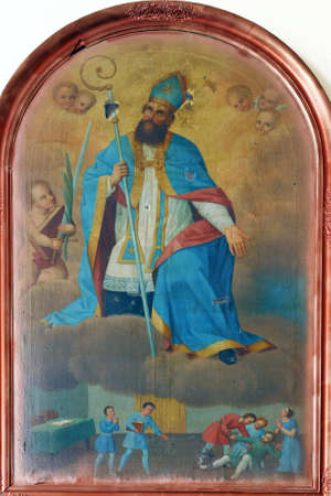 Saint Valentine altarpiece in the parish church of Saint Stephen the King in Hercegovac, Croatiaのeditorial素材