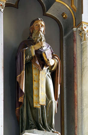 Saint Methodius, statue on the main altar in the parish Church of the Holy Name of Mary in Kamanje, Croatiaのeditorial素材