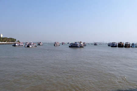 Ferries near the Gateway of India in Mumbai, India