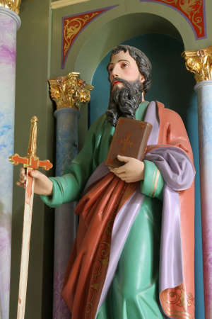 St. Paul statue on the main altar at St. John the Baptist Church in Sveti Ivan Zabno, Croatiaのeditorial素材